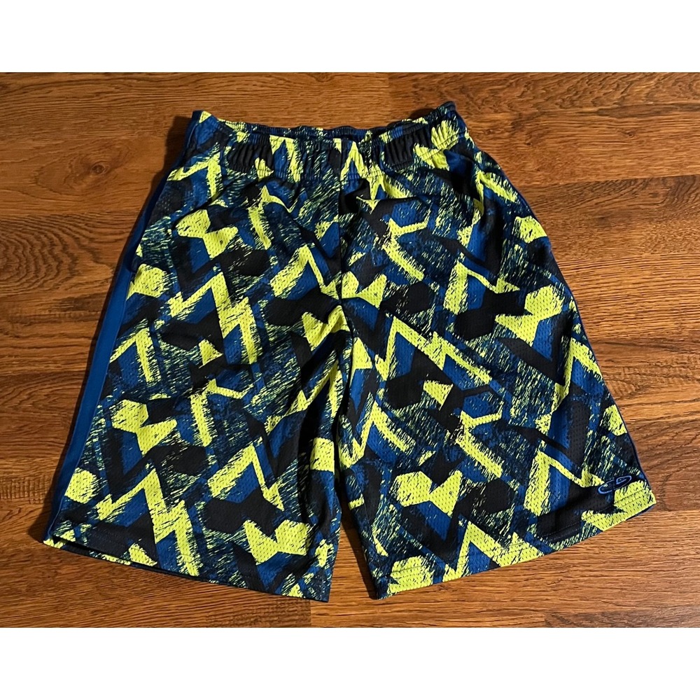 Champion C9 Boys Athletic Mesh Shorts Blue Neon Yellow Lightning Bolt Size L